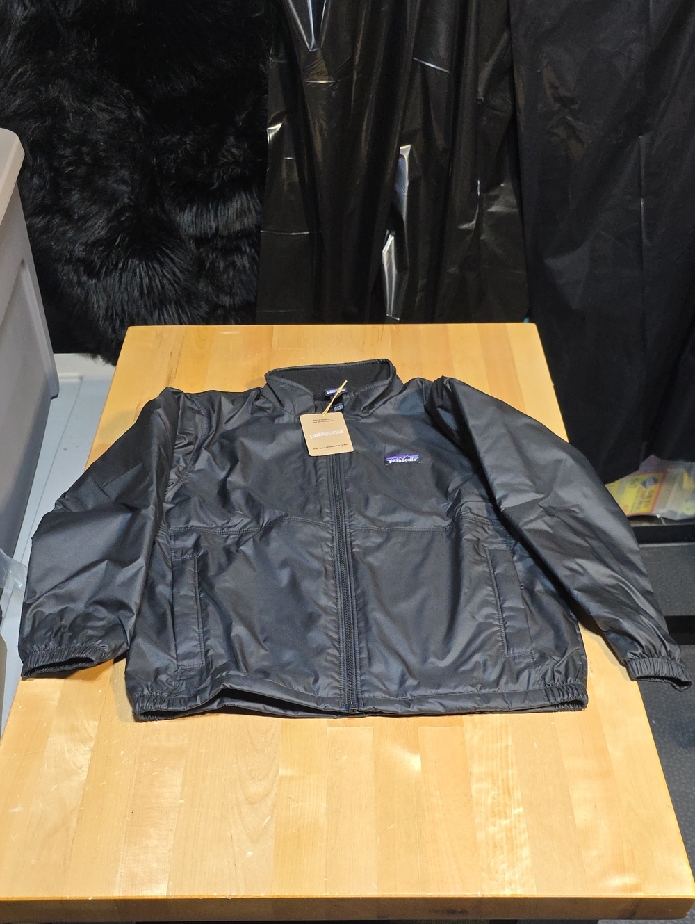 Patagonia Kids Black Rain Jacket with Logo